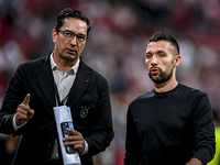 Miel Brinkhuis of Ajax and Ajax trainer Francesco Farioli are playing during the match Ajax vs. Vojvodina at the Johan Cruijff ArenA for the...