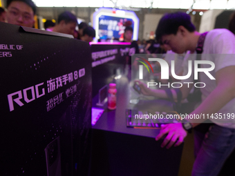 A general view of the Republic of Gamers booth is being shown during the Chinajoy games fair in Shanghai, China, on July 26, 2024. (