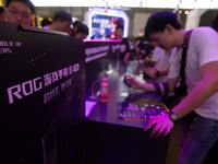 A general view of the Republic of Gamers booth is being shown during the Chinajoy games fair in Shanghai, China, on July 26, 2024. (