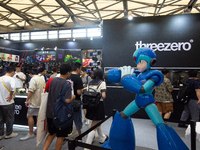 A general view of Threezero Collective figures is being seen at a booth during the Chinajoy games fair in Shanghai, China, on July 26, 2024....