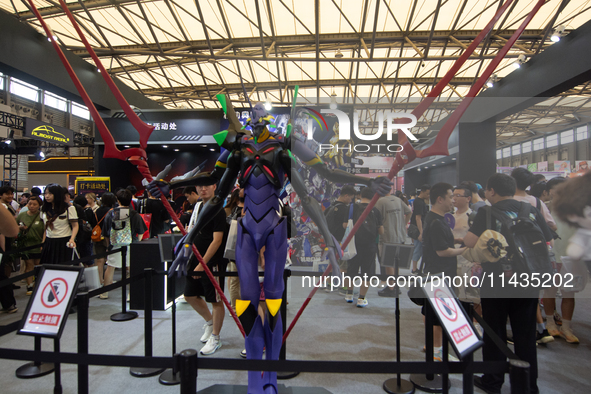 A general view of Threezero Collective figures is being seen at a booth during the Chinajoy games fair in Shanghai, China, on July 26, 2024....