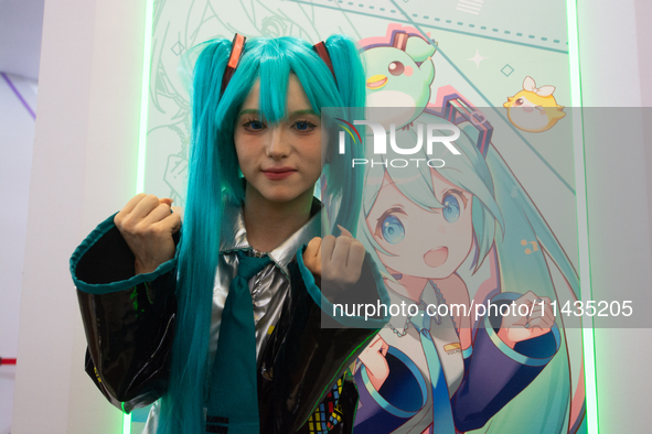 Cosplayers are posing for pictures during the Chinajoy games fair in Shanghai, China, on July 26, 2024. 