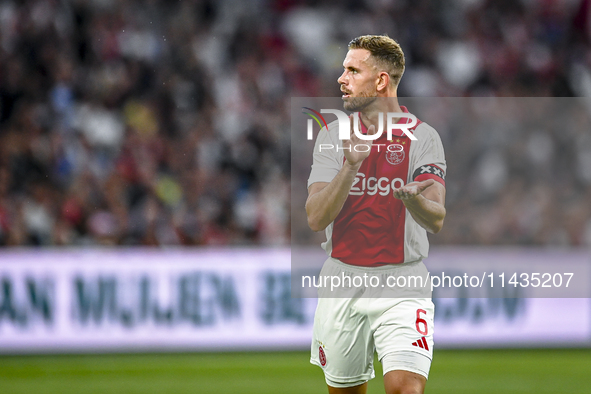 Ajax player Jordan Henderson is playing during the match Ajax vs. Vojvodina at the Johan Cruijff ArenA for the UEFA Europa League Second qua...