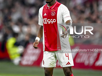 Ajax player Jorrel Hato is playing during the match Ajax vs. Vojvodina at the Johan Cruijff ArenA for the UEFA Europa League Second qualifyi...