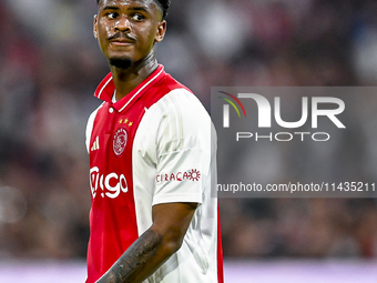 Ajax player Jorrel Hato is playing during the match Ajax vs. Vojvodina at the Johan Cruijff ArenA for the UEFA Europa League Second qualifyi...