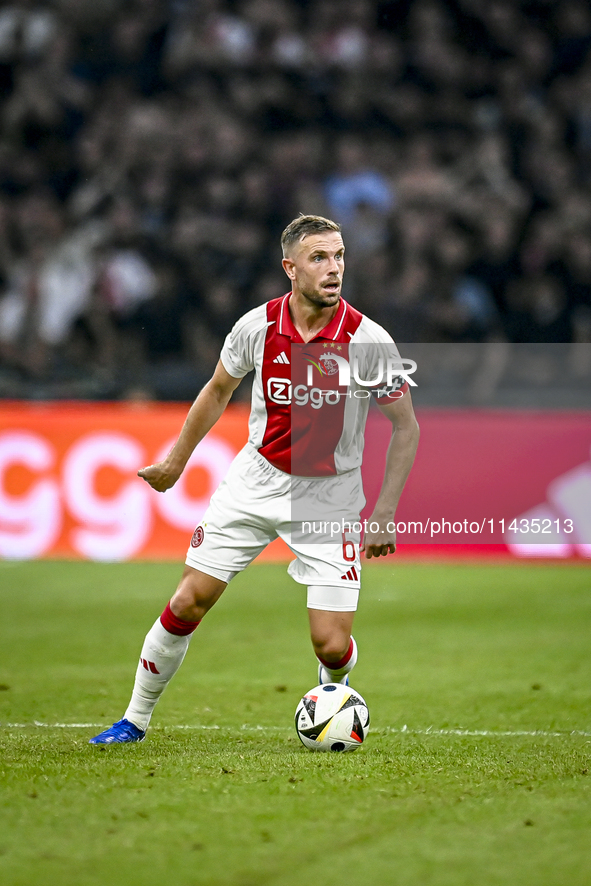 Ajax player Jordan Henderson is playing during the match Ajax vs. Vojvodina at the Johan Cruijff ArenA for the UEFA Europa League Second qua...