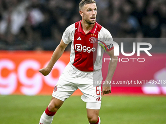 Ajax player Jordan Henderson is playing during the match Ajax vs. Vojvodina at the Johan Cruijff ArenA for the UEFA Europa League Second qua...