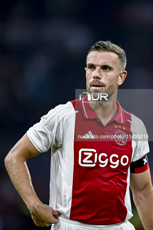 Ajax player Jordan Henderson is playing during the match Ajax vs. Vojvodina at the Johan Cruijff ArenA for the UEFA Europa League Second qua...