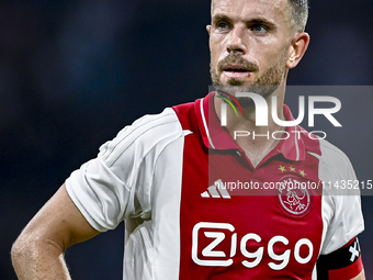 Ajax player Jordan Henderson is playing during the match Ajax vs. Vojvodina at the Johan Cruijff ArenA for the UEFA Europa League Second qua...