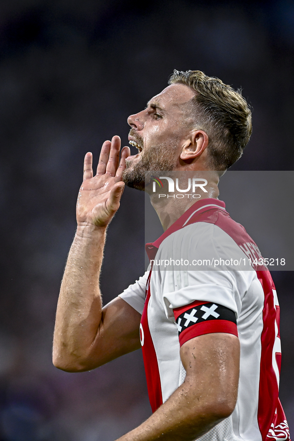 Ajax player Jordan Henderson is playing during the match Ajax vs. Vojvodina at the Johan Cruijff ArenA for the UEFA Europa League Second qua...