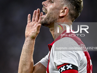 Ajax player Jordan Henderson is playing during the match Ajax vs. Vojvodina at the Johan Cruijff ArenA for the UEFA Europa League Second qua...