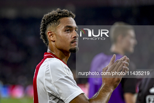 Ajax player Devyne Rensch is playing during the match Ajax vs. Vojvodina at the Johan Cruijff ArenA for the UEFA Europa League Second qualif...