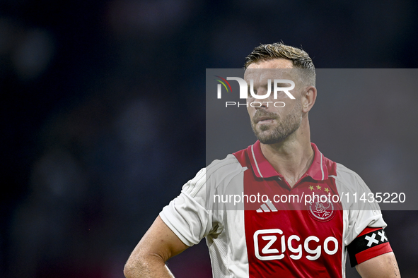 Ajax player Jordan Henderson is playing during the match Ajax vs. Vojvodina at the Johan Cruijff ArenA for the UEFA Europa League Second qua...