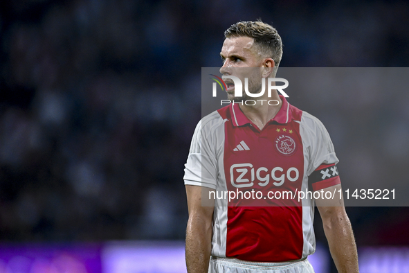 Ajax player Jordan Henderson is playing during the match Ajax vs. Vojvodina at the Johan Cruijff ArenA for the UEFA Europa League Second qua...