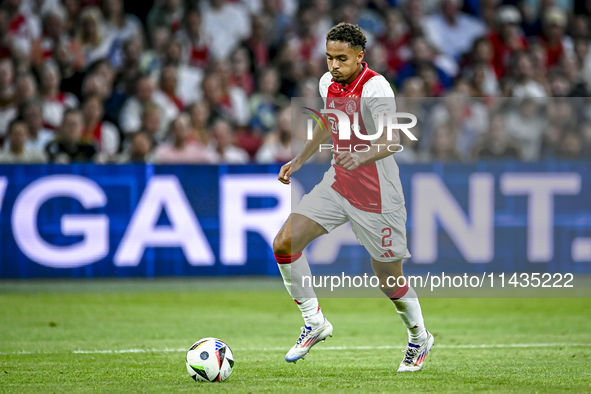 Ajax player Devyne Rensch is playing during the match Ajax vs. Vojvodina at the Johan Cruijff ArenA for the UEFA Europa League Second qualif...