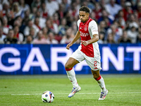 Ajax player Devyne Rensch is playing during the match Ajax vs. Vojvodina at the Johan Cruijff ArenA for the UEFA Europa League Second qualif...