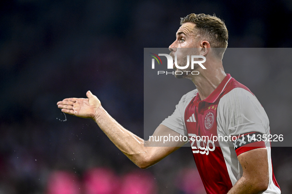 Ajax player Jordan Henderson is playing during the match Ajax vs. Vojvodina at the Johan Cruijff ArenA for the UEFA Europa League Second qua...