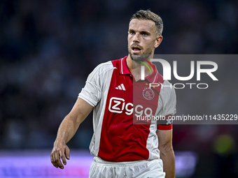 Ajax player Jordan Henderson is playing during the match Ajax vs. Vojvodina at the Johan Cruijff ArenA for the UEFA Europa League Second qua...