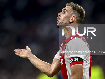 Ajax player Jordan Henderson is playing during the match Ajax vs. Vojvodina at the Johan Cruijff ArenA for the UEFA Europa League Second qua...