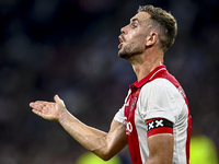 Ajax player Jordan Henderson is playing during the match Ajax vs. Vojvodina at the Johan Cruijff ArenA for the UEFA Europa League Second qua...