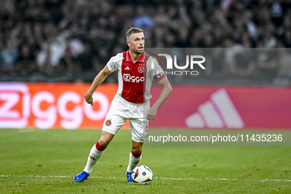 Ajax player Jordan Henderson is playing during the match Ajax vs. Vojvodina at the Johan Cruijff ArenA for the UEFA Europa League Second qua...