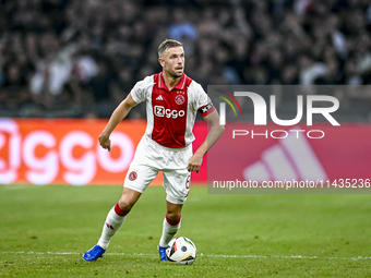 Ajax player Jordan Henderson is playing during the match Ajax vs. Vojvodina at the Johan Cruijff ArenA for the UEFA Europa League Second qua...