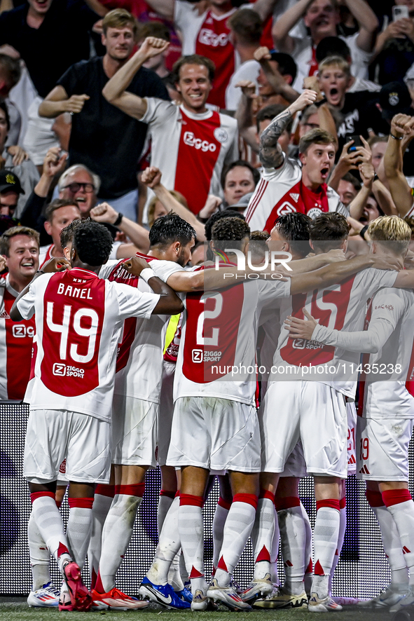 Ajax player Branco van den Boomen is celebrating the goal 1-0 during the match Ajax - Vojvodina at the Johan Cruijff ArenA for the UEFA Euro...