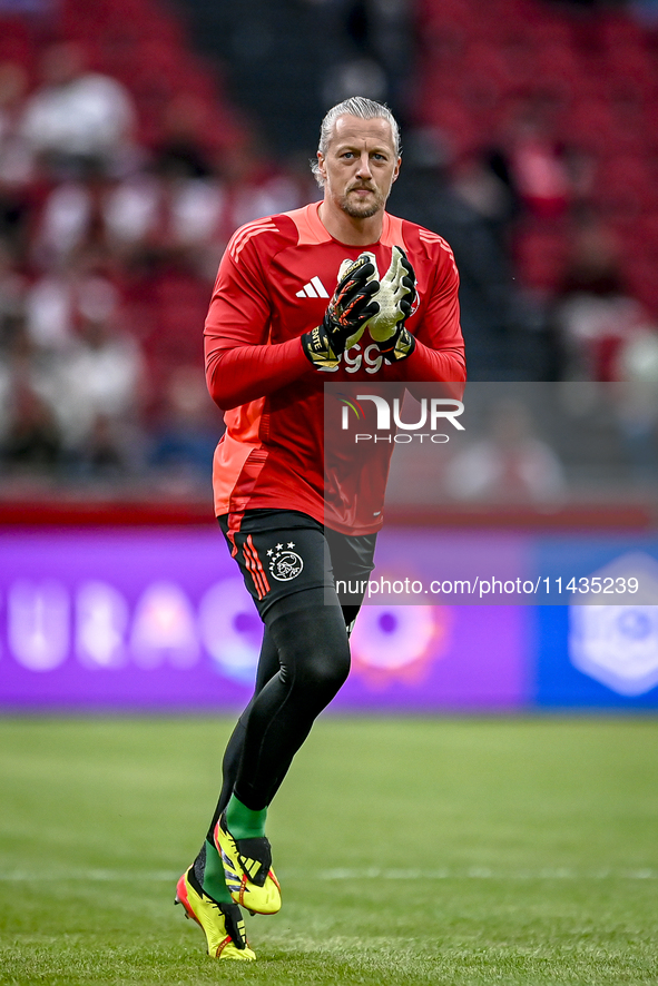 Ajax goalkeeper Remko Pasveer is playing during the match Ajax vs. Vojvodina at the Johan Cruijff ArenA for the UEFA Europa League Second qu...