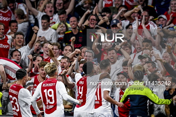 Ajax player Branco van den Boomen is celebrating the goal 1-0 during the match Ajax - Vojvodina at the Johan Cruijff ArenA for the UEFA Euro...