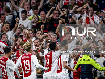 Ajax player Branco van den Boomen is celebrating the goal 1-0 during the match Ajax - Vojvodina at the Johan Cruijff ArenA for the UEFA Euro...