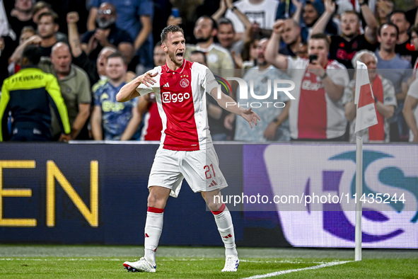 Ajax player Branco van den Boomen is celebrating the goal 1-0 during the match Ajax - Vojvodina at the Johan Cruijff ArenA for the UEFA Euro...