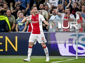 Ajax player Branco van den Boomen is celebrating the goal 1-0 during the match Ajax - Vojvodina at the Johan Cruijff ArenA for the UEFA Euro...