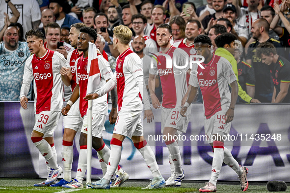 Ajax player Branco van den Boomen is celebrating the goal 1-0 during the match Ajax - Vojvodina at the Johan Cruijff ArenA for the UEFA Euro...