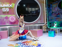 A model is being seen at the Fuji Lumix S9 booth during the Chinajoy games fair in Shanghai, China, on July 26, 2024. (