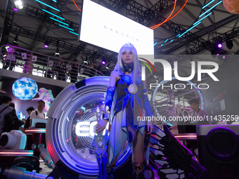 A model is being seen at the Canon booth during the Chinajoy games fair in Shanghai, China, on July 26, 2024. (