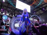 A model is being seen at the Canon booth during the Chinajoy games fair in Shanghai, China, on July 26, 2024. (