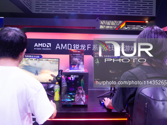 A general view of the AMD booth is being shown during the Chinajoy games fair in Shanghai, China, on July 26, 2024. (