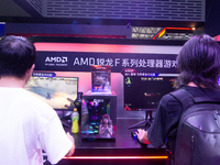 A general view of the AMD booth is being shown during the Chinajoy games fair in Shanghai, China, on July 26, 2024. (