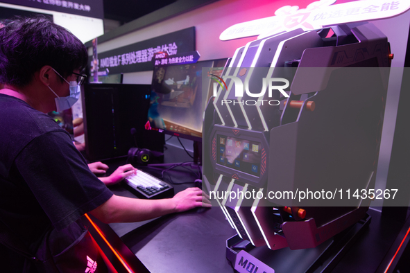 A general view of the AMD booth is being shown during the Chinajoy games fair in Shanghai, China, on July 26, 2024. 