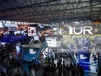 A general view of crowd fairgoers is showing them packed during the Chinajoy games fair in Shanghai, China, on July 26, 2024. (