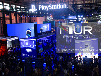 A general view of crowd fairgoers is showing them packed in front of the PlayStation booth during the Chinajoy games fair in Shanghai, China...