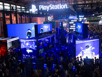 A general view of crowd fairgoers is showing them packed in front of the PlayStation booth during the Chinajoy games fair in Shanghai, China...