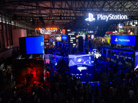 A general view of crowd fairgoers is showing them packed in front of the PlayStation booth during the Chinajoy games fair in Shanghai, China...