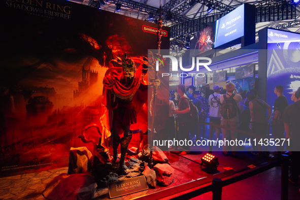 A general view is showing games of Shadow of the Erdtree at the PlayStation booth during the Chinajoy games fair in Shanghai, China, on July...