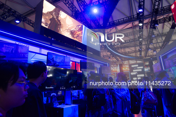 A general view is showing games of Shadow of the Erdtree at the PlayStation booth during the Chinajoy games fair in Shanghai, China, on July...