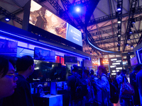 A general view is showing games of Shadow of the Erdtree at the PlayStation booth during the Chinajoy games fair in Shanghai, China, on July...