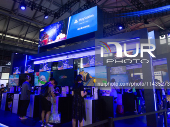 A general view is showing games of Astrobot at the PlayStation booth during the Chinajoy games fair in Shanghai, China, on July 26, 2024. (