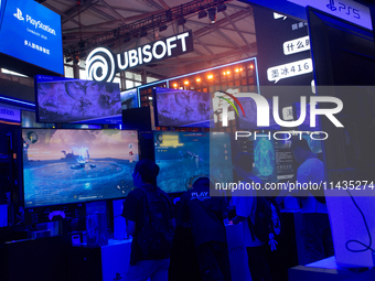 A general view is showing games of Astrobot at the PlayStation booth during the Chinajoy games fair in Shanghai, China, on July 26, 2024. (