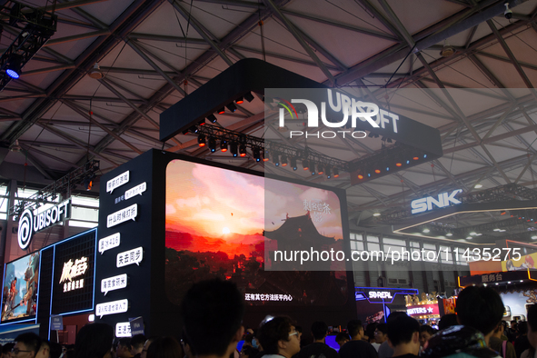 A general view of the Ubisoft games booth is being shown during the Chinajoy games fair in Shanghai, China, on July 26, 2024. 