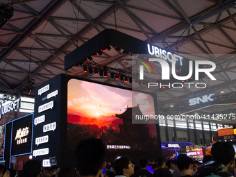 A general view of the Ubisoft games booth is being shown during the Chinajoy games fair in Shanghai, China, on July 26, 2024. (